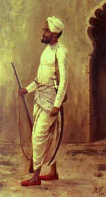 Raja Ravi Varma Rajaputra soldier oil painting image